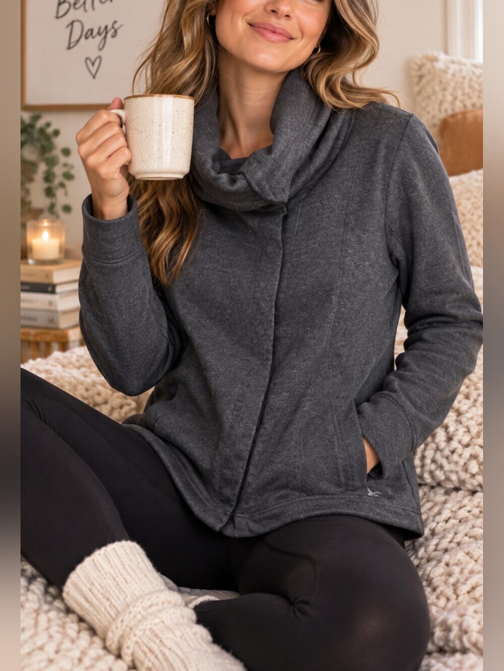 Eddie Bauer Women’s Medium Cowl Neck Cardigan Jacket Cotton Blend